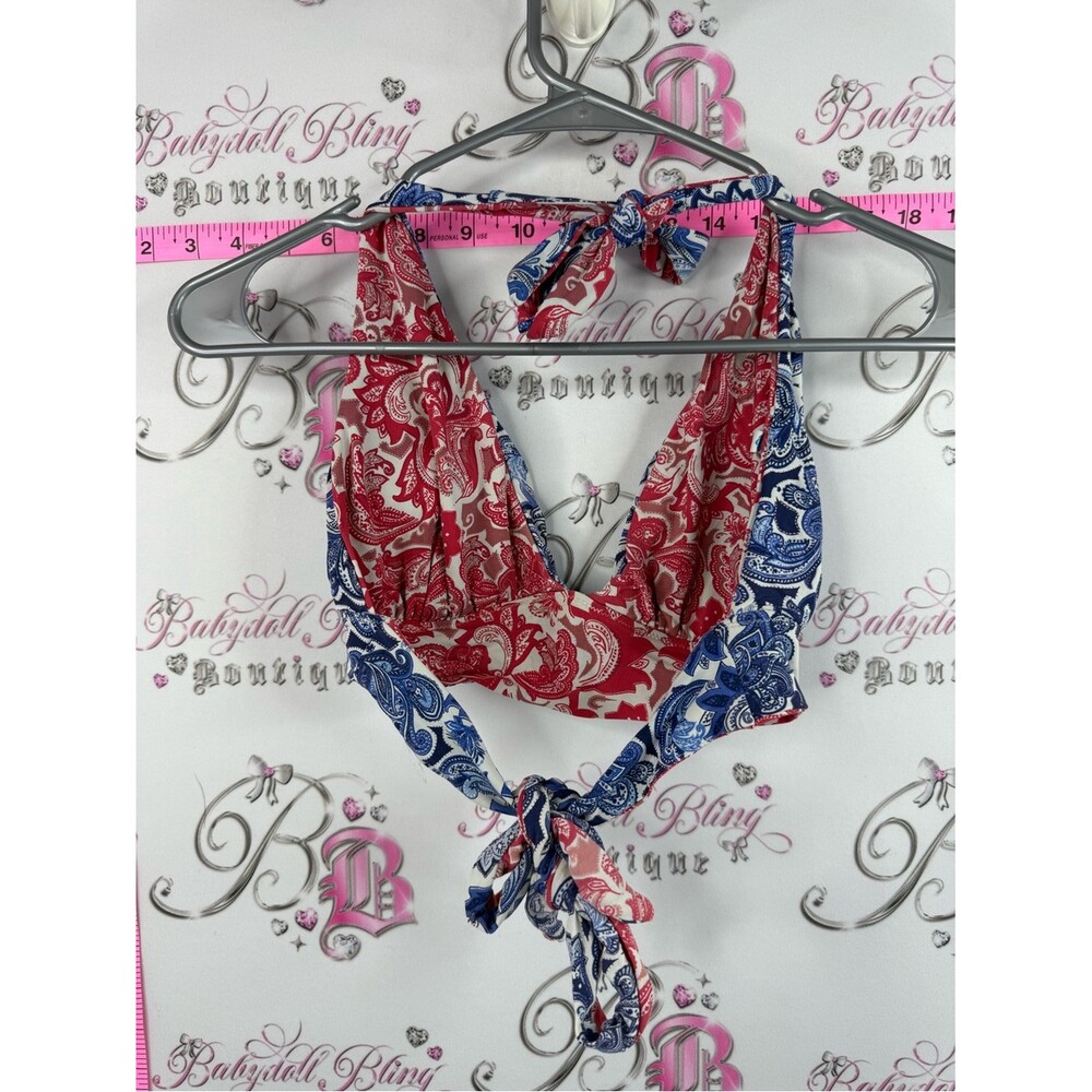La Vie En Rose bikini top reversible Blue red White Paisley Halter Bikini Top - Picture 2 of 9